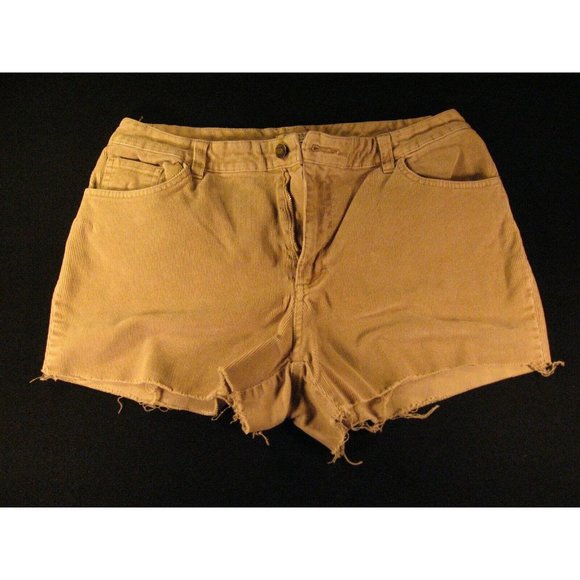 St Johns Bay Womans CUTOFF Jean SHORTS 14 Brown Corduroy Tan Daisy Dukes Stretch - Picture 1 of 9